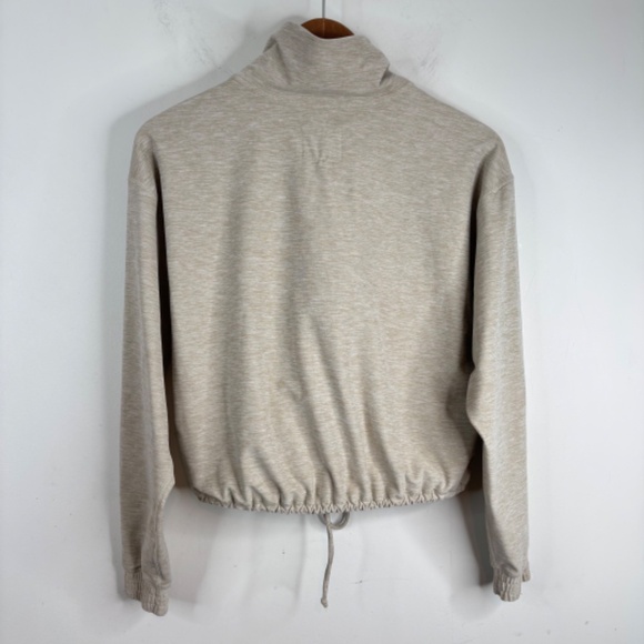 Abercrombie Soft A&F Cinch Hem Half Zip Pullover S Beige Oatmeal Cropped Bungee - Picture 6 of 12